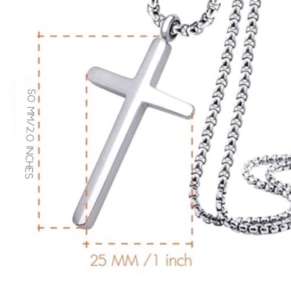 Men’s Silver Tone Cross Necklace - Picture 3 of 5